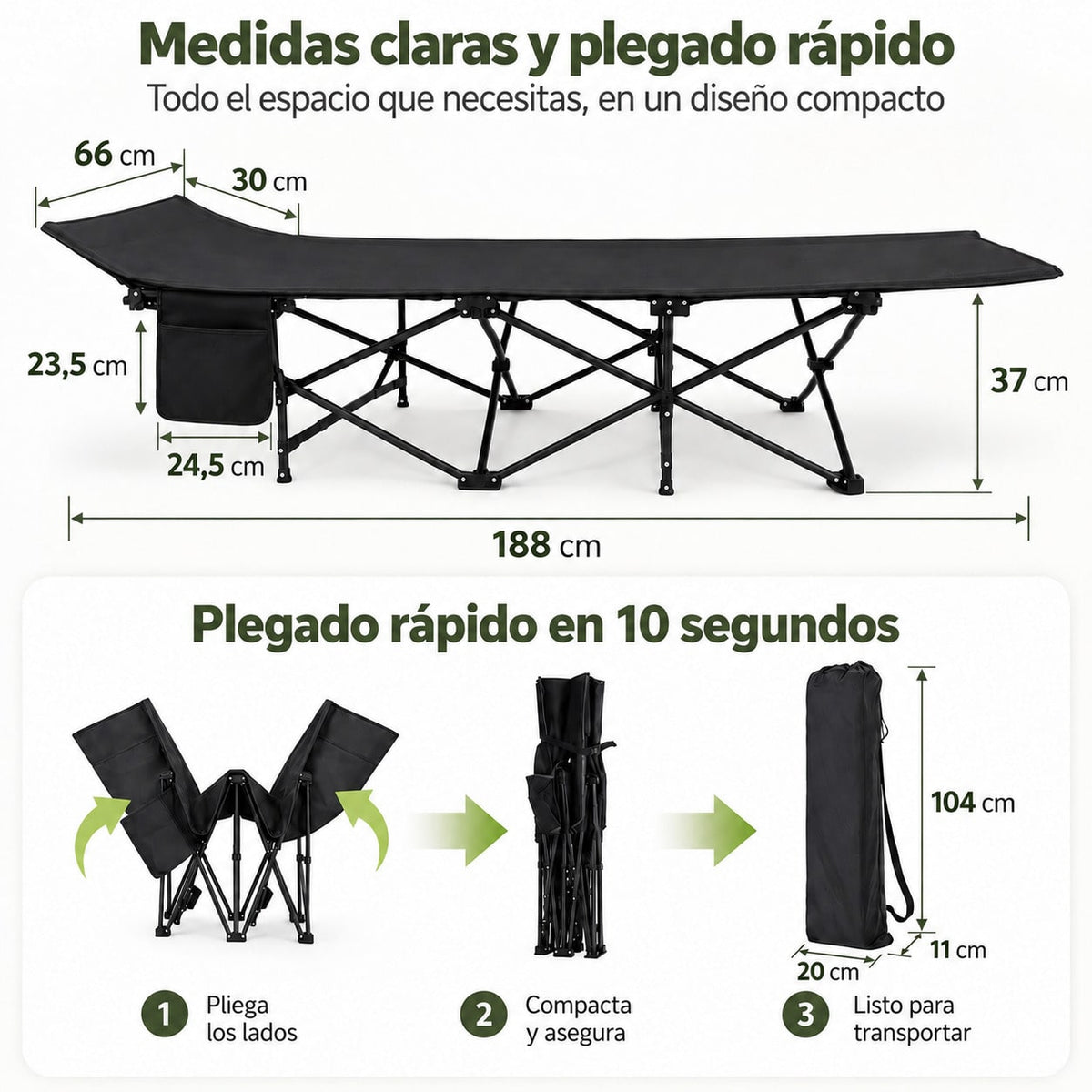 Cama de Camping Plegable para Adultos, Cama Plegable Portátil con Bolsa de Transporte, Cama Auxiliar de Viaje para Camping, Playa, Jardín, Oficina y Hogar, Cama Exterior Multifuncional para Descanso Interior y Exterior
