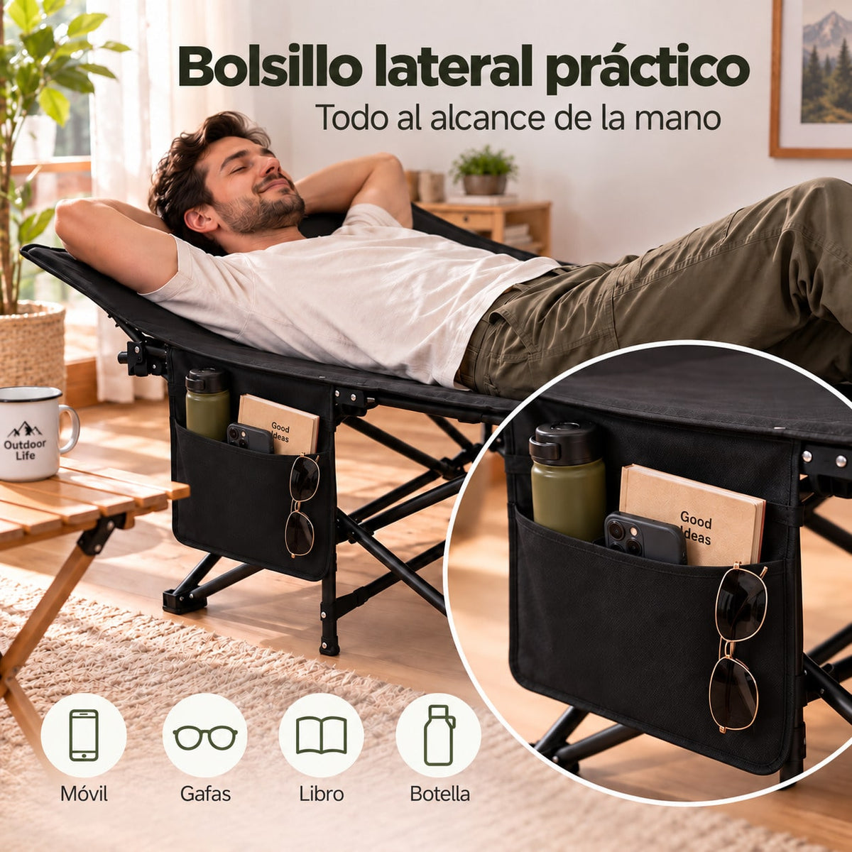 Cama de Camping Plegable para Adultos, Cama Plegable Portátil con Bolsa de Transporte, Cama Auxiliar de Viaje para Camping, Playa, Jardín, Oficina y Hogar, Cama Exterior Multifuncional para Descanso Interior y Exterior