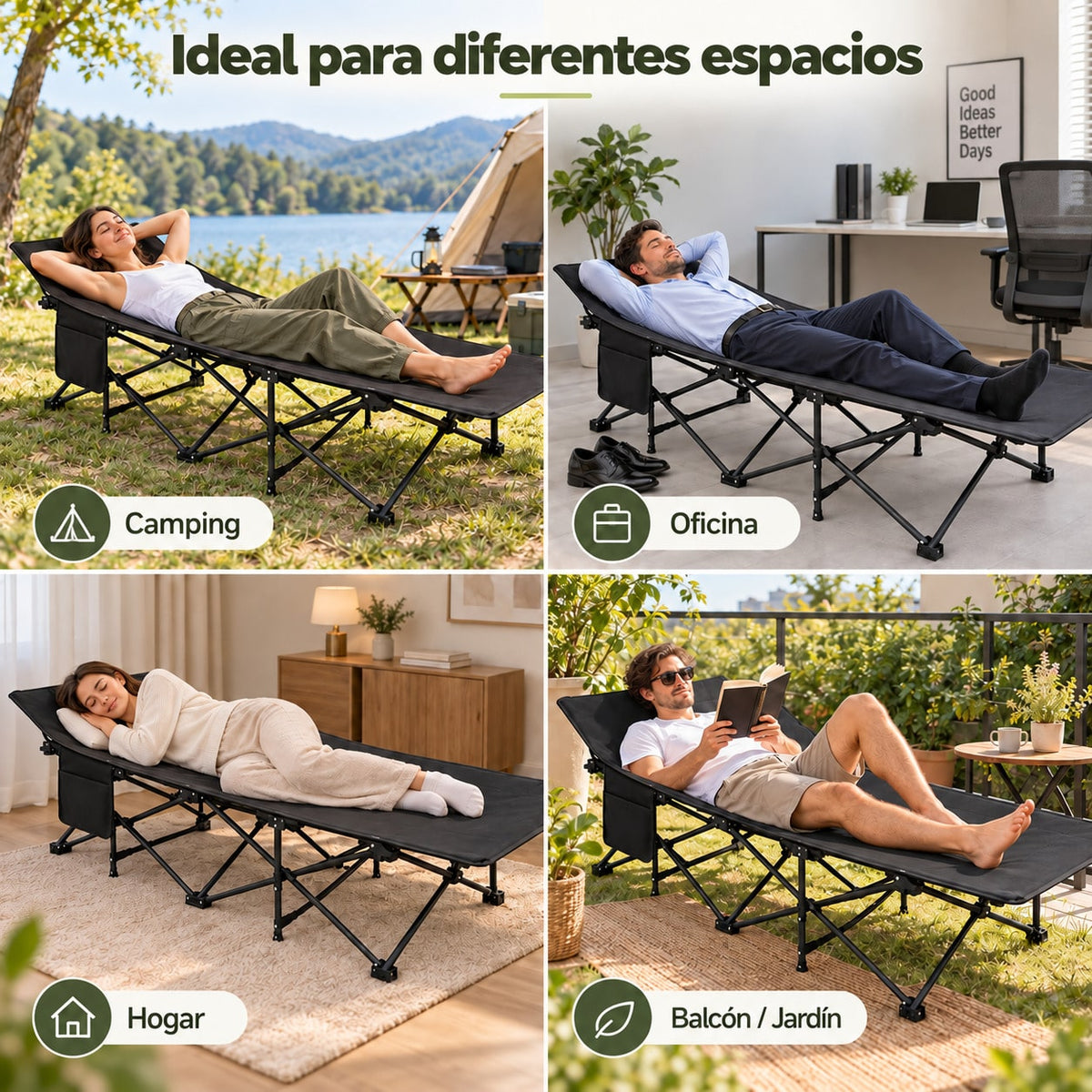 Cama de Camping Plegable para Adultos, Cama Plegable Portátil con Bolsa de Transporte, Cama Auxiliar de Viaje para Camping, Playa, Jardín, Oficina y Hogar, Cama Exterior Multifuncional para Descanso Interior y Exterior