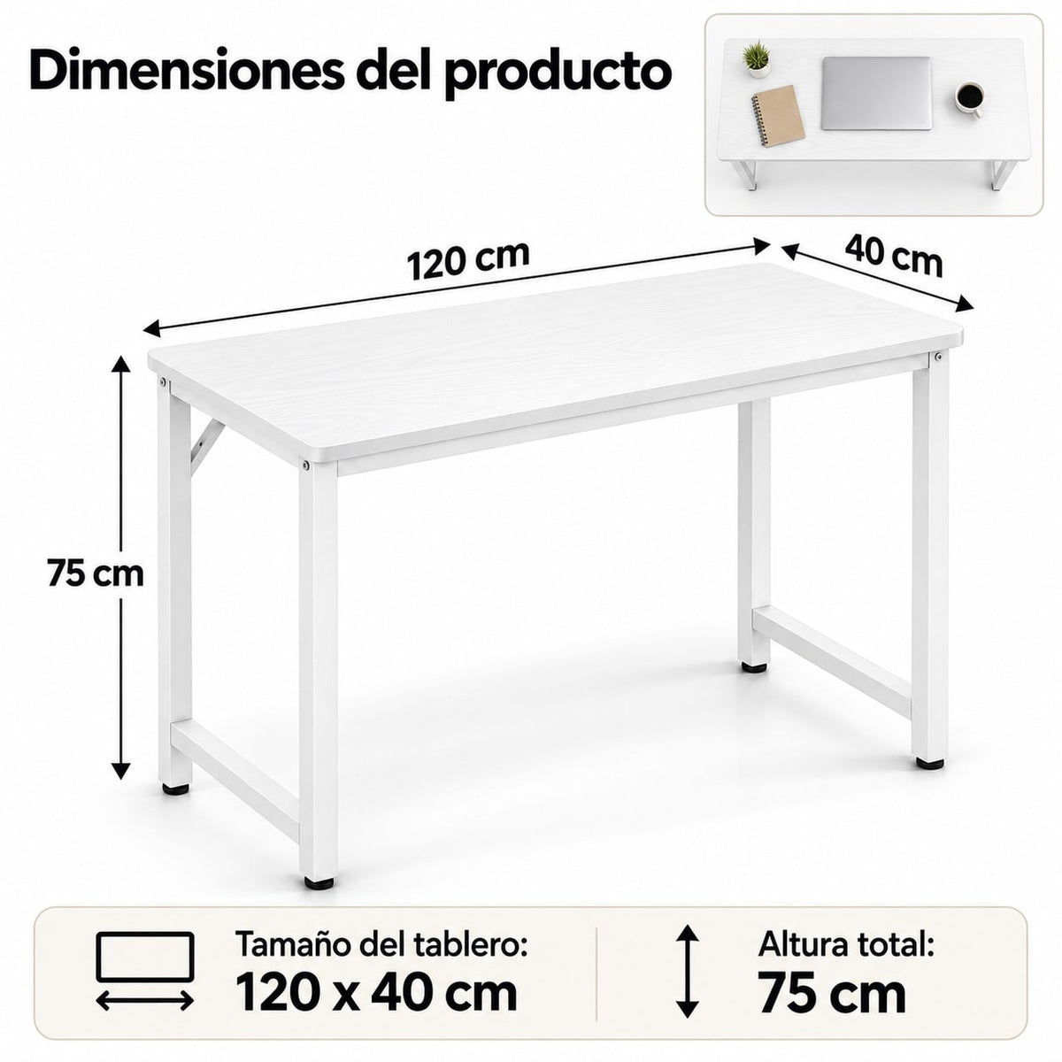 Escritorio para Ordenador, Mesa Escritorio Estrecha para Habitación Pequeña, Escritorio Habitación y Oficina en Casa, Mesa de Estudio para Teletrabajo, Escritorios para Habitación, Escritorio Pequeño para Dormitorio, Diseño Compacto para Espacios Pequeños