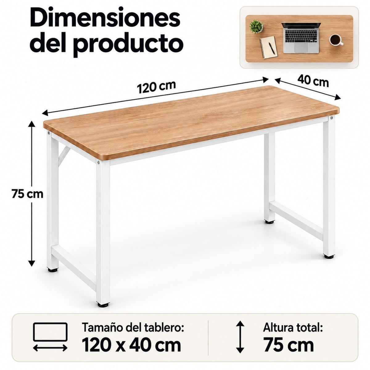 Escritorio para Ordenador, Mesa Escritorio Estrecha para Habitación Pequeña, Escritorio Habitación y Oficina en Casa, Mesa de Estudio para Teletrabajo, Escritorios para Habitación, Escritorio Pequeño para Dormitorio, Diseño Compacto para Espacios Pequeños