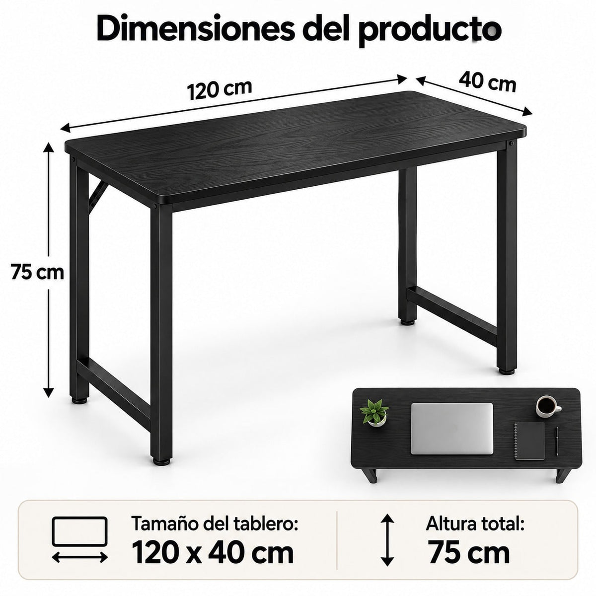 Escritorio para Ordenador, Mesa Escritorio Estrecha para Habitación Pequeña, Escritorio Habitación y Oficina en Casa, Mesa de Estudio para Teletrabajo, Escritorios para Habitación, Escritorio Pequeño para Dormitorio, Diseño Compacto para Espacios Pequeños