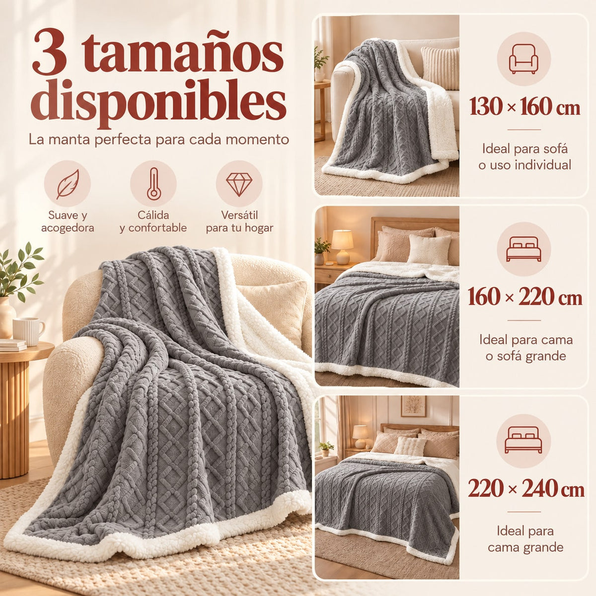 Manta para Sofá y Manta para Cama de Doble Capa, Mantas para Sofá y Mantas para la Cama, Manta Suave, Cálida, Mullida para Otoño e Invierno, Mantas de Invierno para Dormitorio y Salón, Manta de Cama, Mantas Cálidas, Manta Decorativa, Decoración Habitación
