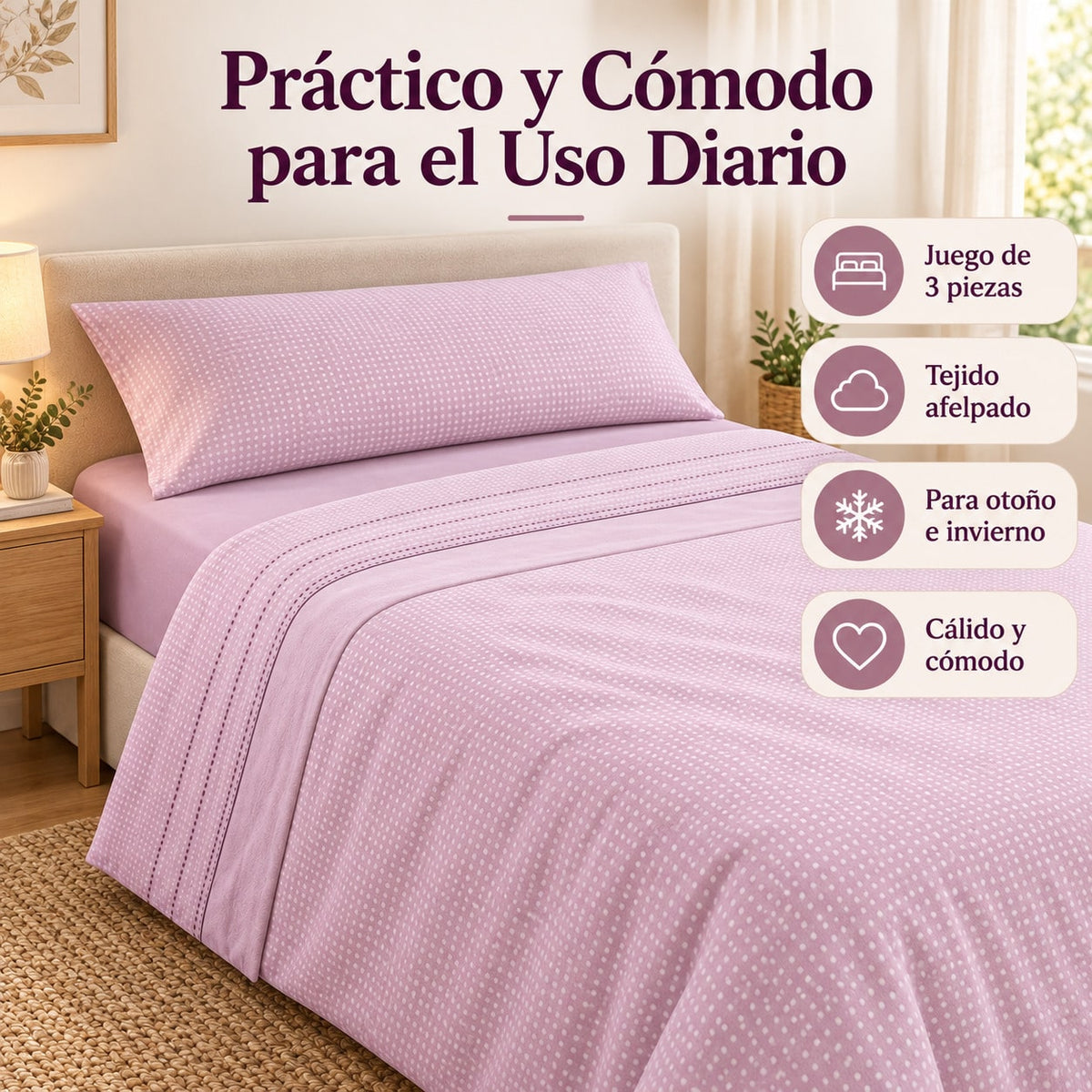 Juego de Sábanas de Invierno Completo 3 Piezas, Ropa de Cama de Tejido Afelpado Suave y Cálido para Otoño e Invierno, Incluye Funda Nórdica, Sábana Bajera Ajustable y Funda de Almohada, para Camas 90/105/135/150/180 cm