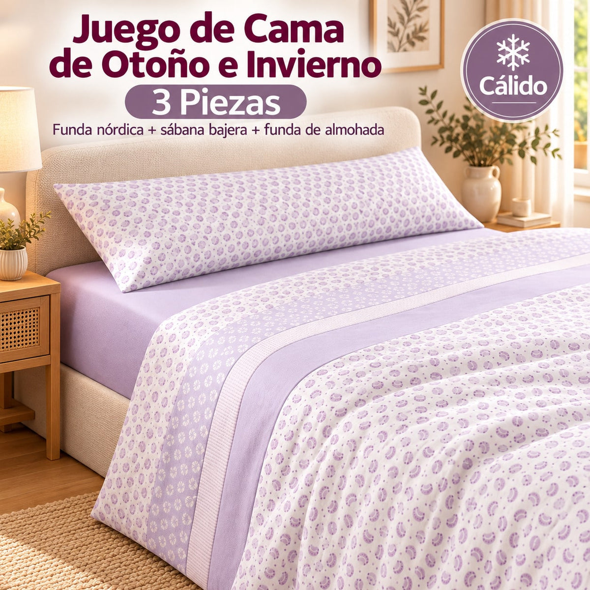 Juego de Sábanas de Invierno Completo 3 Piezas, Ropa de Cama de Tejido Afelpado Suave y Cálido para Otoño e Invierno, Incluye Funda Nórdica, Sábana Bajera Ajustable y Funda de Almohada, para Camas 90/105/135/150/180 cm