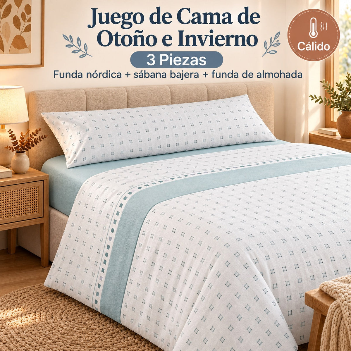 Juego de Sábanas de Invierno Completo 3 Piezas, Ropa de Cama de Tejido Afelpado Suave y Cálido para Otoño e Invierno, Incluye Funda Nórdica, Sábana Bajera Ajustable y Funda de Almohada, para Camas 90/105/135/150/180 cm