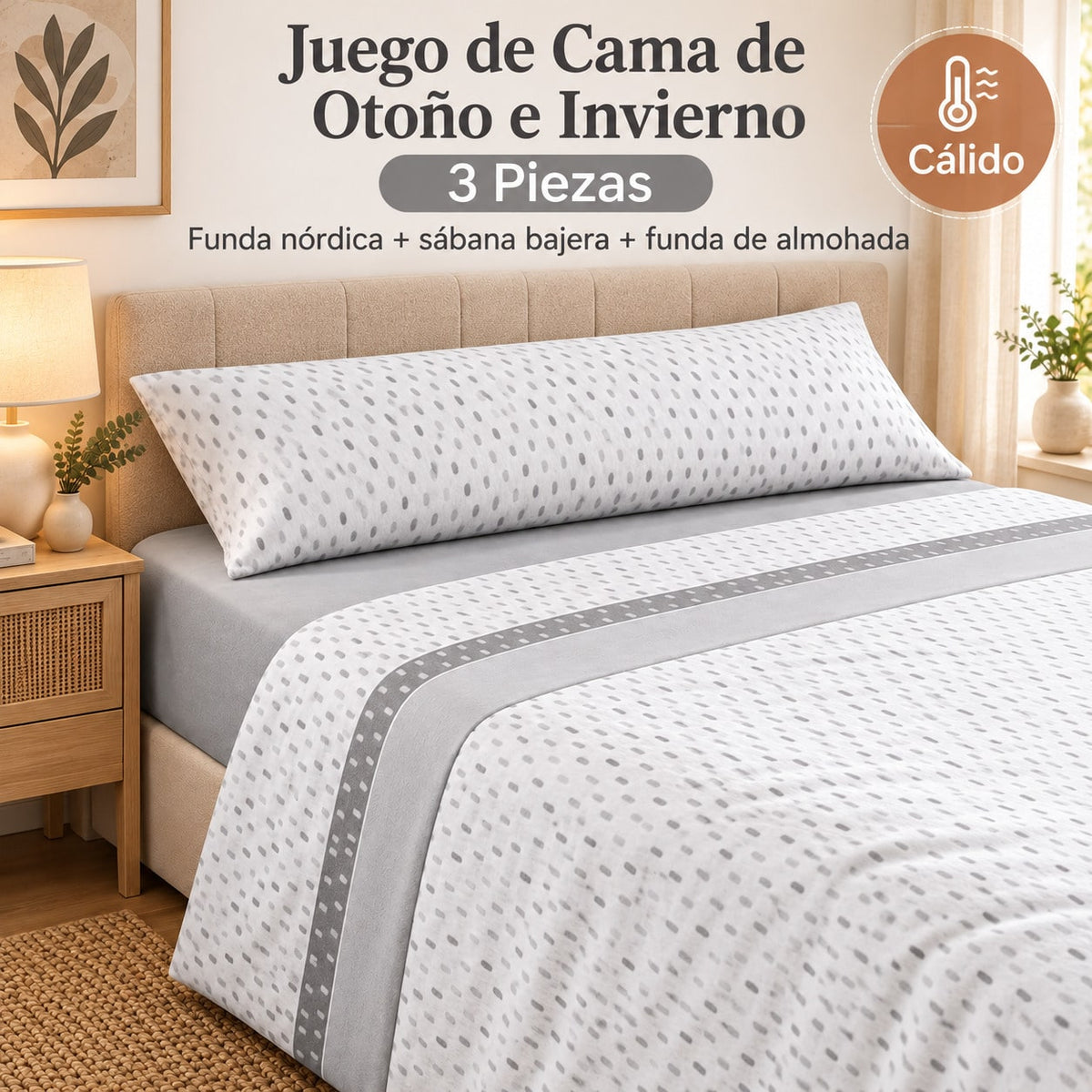 Juego de Sábanas de Invierno Completo 3 Piezas, Ropa de Cama de Tejido Afelpado Suave y Cálido para Otoño e Invierno, Incluye Funda Nórdica, Sábana Bajera Ajustable y Funda de Almohada, para Camas 90/105/135/150/180 cm