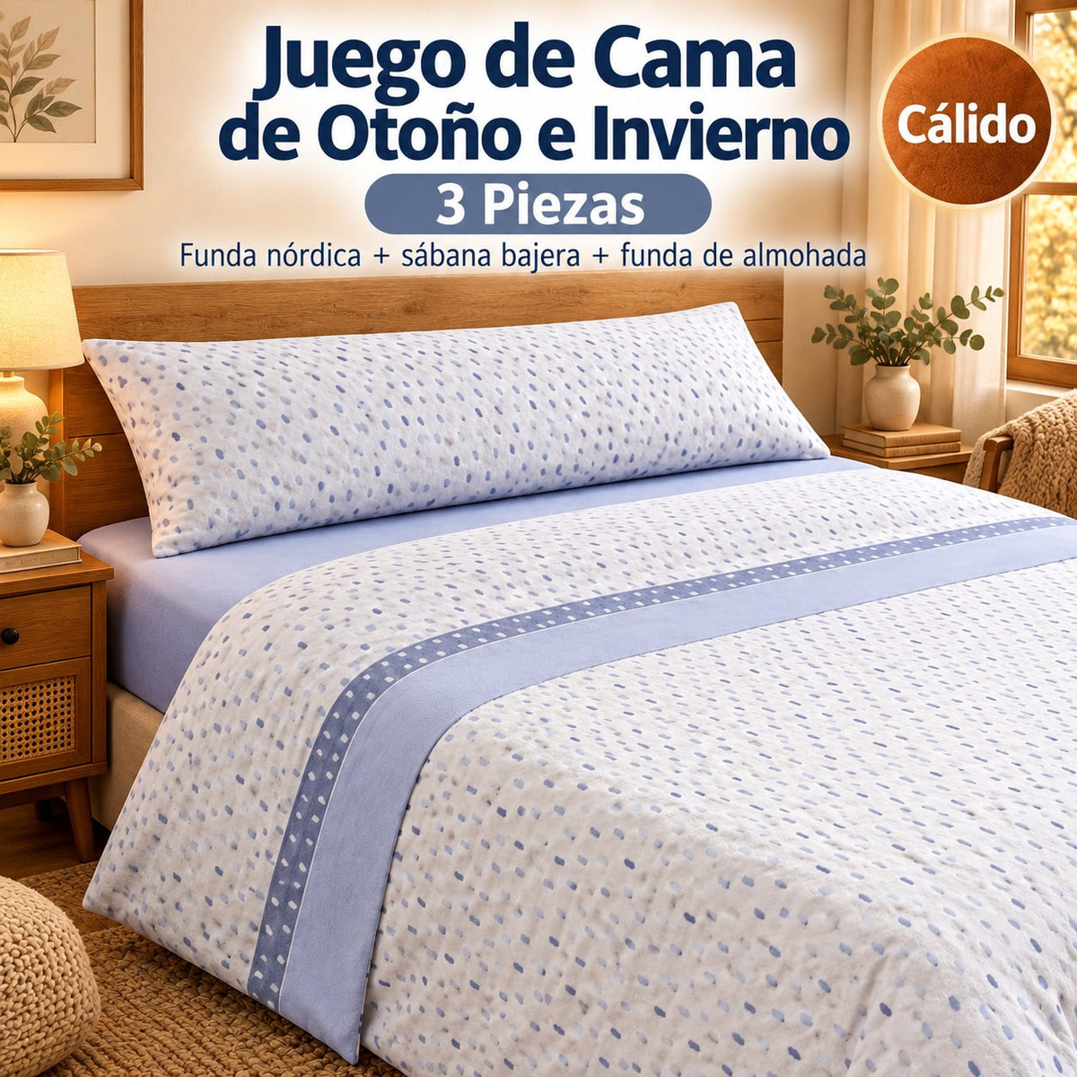 Juego de Sábanas de Invierno Completo 3 Piezas, Ropa de Cama de Tejido Afelpado Suave y Cálido para Otoño e Invierno, Incluye Funda Nórdica, Sábana Bajera Ajustable y Funda de Almohada, para Camas 90/105/135/150/180 cm