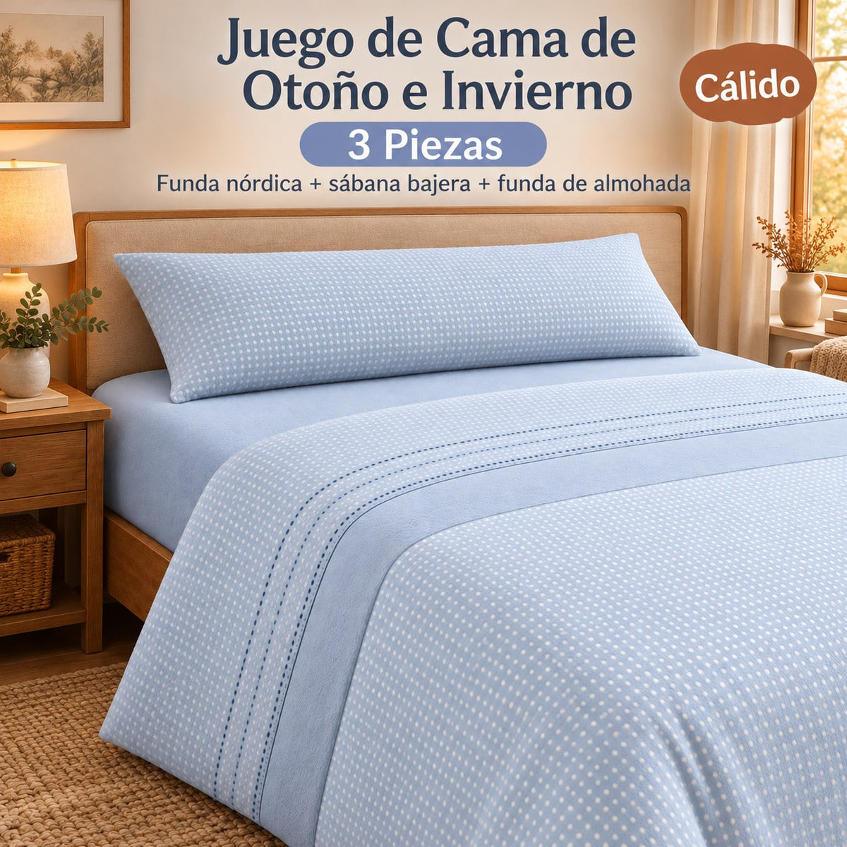 Juego de Sábanas de Invierno Completo 3 Piezas, Ropa de Cama de Tejido Afelpado Suave y Cálido para Otoño e Invierno, Incluye Funda Nórdica, Sábana Bajera Ajustable y Funda de Almohada, para Camas 90/105/135/150/180 cm