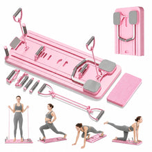 Tabla de Pilates Plegable 4 en 1 Multifuncional, con Rebote Automático, Entrenador Abdominal con Rodillo, Bandas de Resistencia y Asas para Flexiones, Entrenamiento de Core, Brazos, Piernas y Cuerpo Completo en Casa, 106 × 41 cm