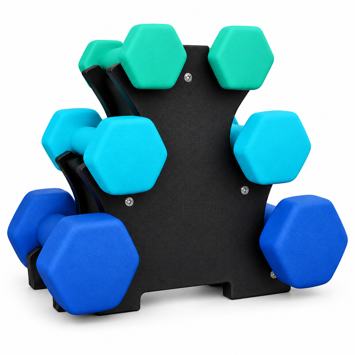 Mancuernas Pequeñas 1 kg 2 kg 3 kg para Mujer y Hombre, Set de 6 Piezas 2 x 1 kg + 2 x 2 kg + 2 x 3 kg con Soporte, Pesas Hexagonales de Mano con Agarre Cómodo, Juego de Pesas Ligeras para Fitness,, Yoga, Pilates, Aeróbic