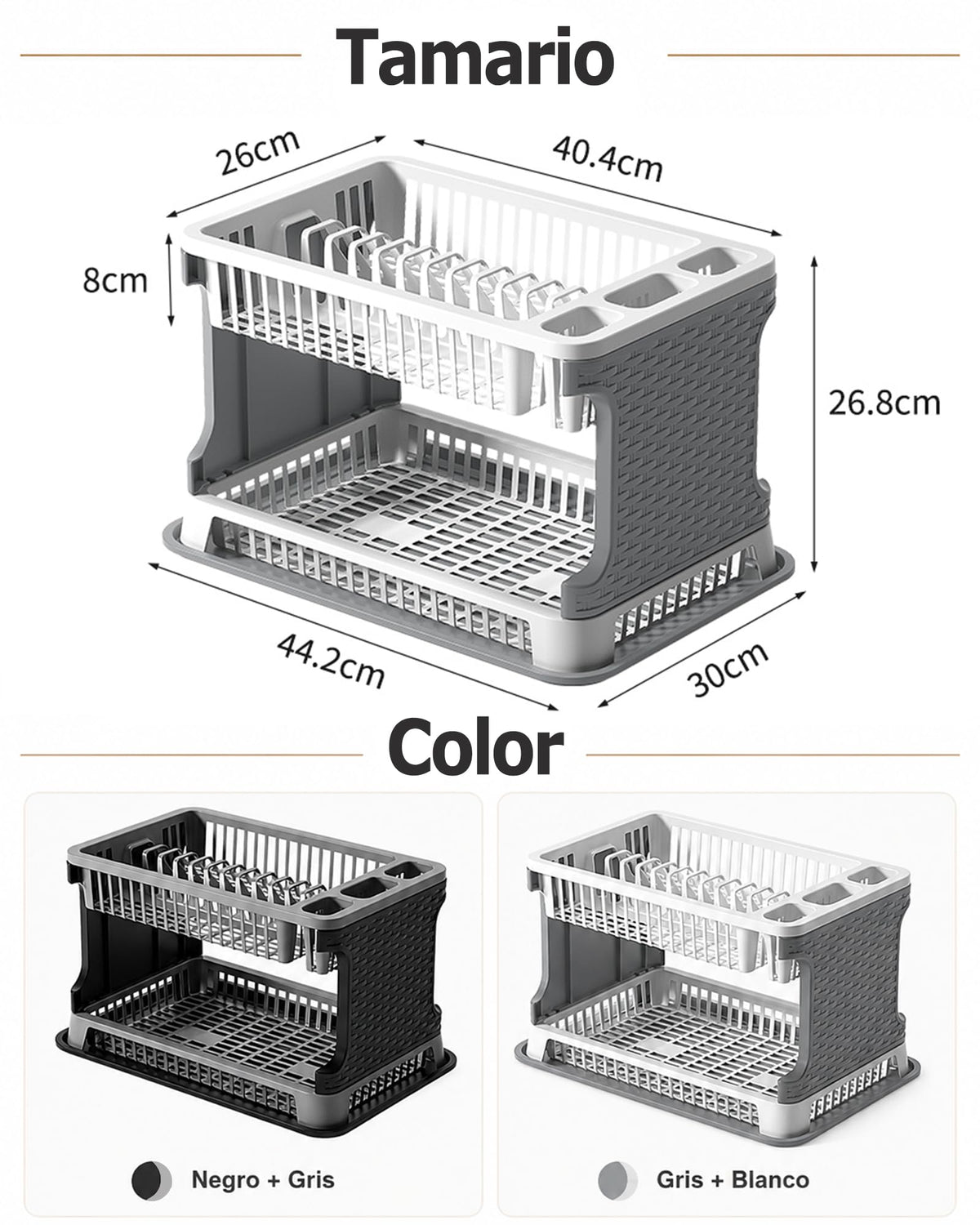 MIMOCASA Escurridor de Platos Anti-óxido Soporte para Cubiertos Rejilla para secar Platos, Escurridor de Platos de Plástico para Cocina