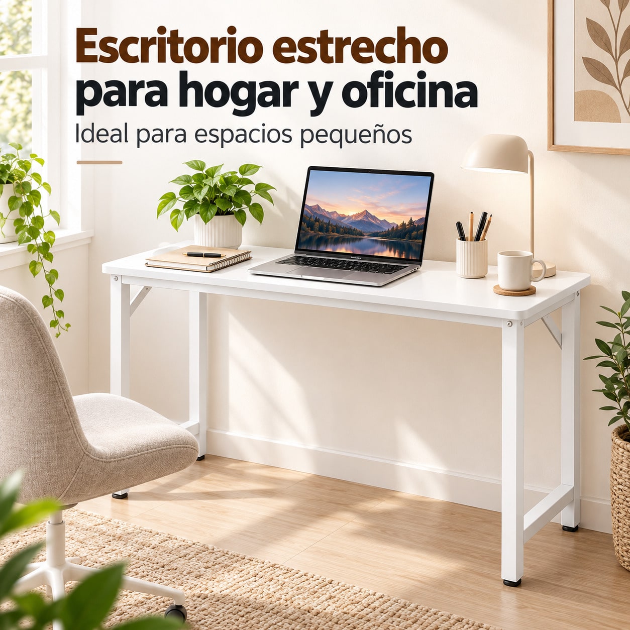 Escritorio para Ordenador, Mesa Escritorio Estrecha para Habitación Pequeña, Escritorio Habitación y Oficina en Casa, Mesa de Estudio para Teletrabajo, Escritorios para Habitación, Escritorio Pequeño para Dormitorio, Diseño Compacto para Espacios Pequeños