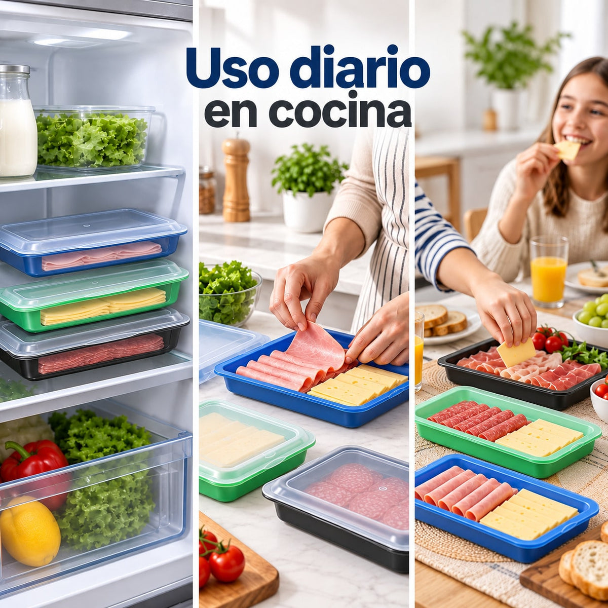 Set de 4/8 Porta Embutidos Herméticos, Tupper para Fiambre con Tapa Transparente, Fiambreras Apilables para Nevera, Cajas de Almacenamiento de Alimentos para Jamón, Queso, Chorizo, Salchichas y Carne Cortada