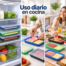 Set de 4/8 Porta Embutidos Herméticos, Tupper para Fiambre con Tapa Transparente, Fiambreras Apilables para Nevera, Cajas de Almacenamiento de Alimentos para Jamón, Queso, Chorizo, Salchichas y Carne Cortada
