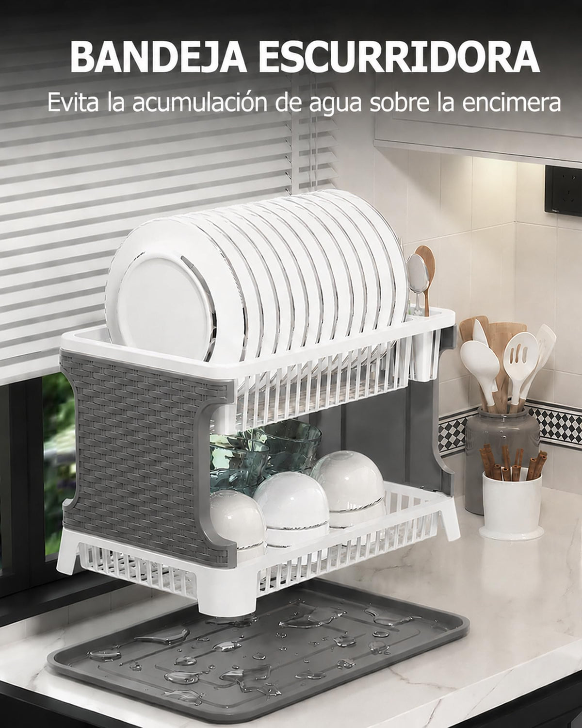 MIMOCASA Escurridor de Platos Anti-óxido Soporte para Cubiertos Rejilla para secar Platos, Escurridor de Platos de Plástico para Cocina