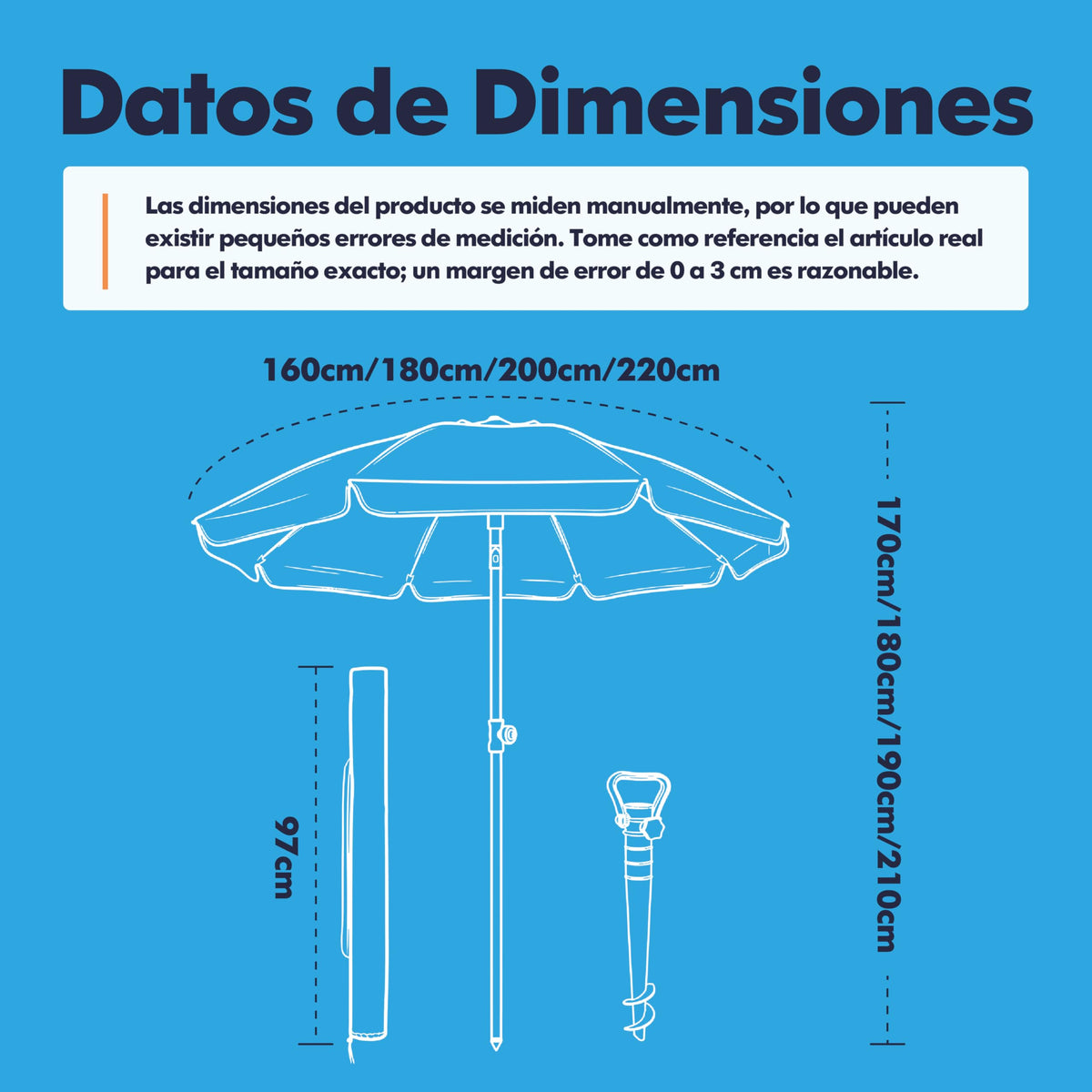 Sombrilla Playa, Protección UV+50, Sombrilla Antiviento, Soporte Metálico