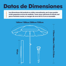 Sombrilla Playa, Protección UV+50, Sombrilla Antiviento, Soporte Metálico