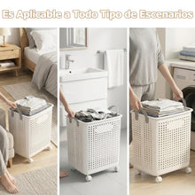 Cesto de Ropa Sucia con Ruedas, Carrito Organizador de Plástico Resistente, Canasto para Lavandería con Ventilación y Gran Capacidad