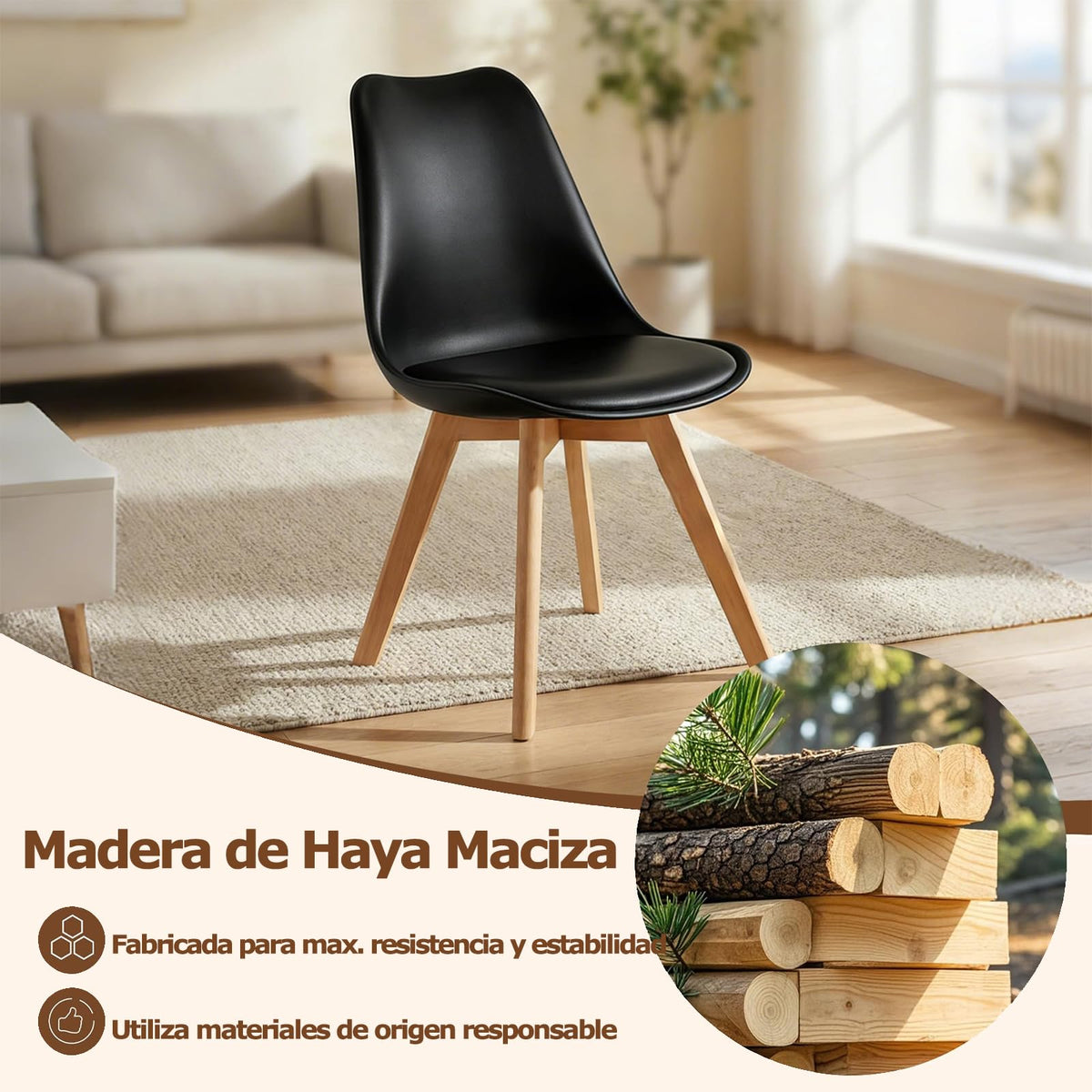 MIMOCASA Sillas de Comedor, Pack 4 Sillas Comedor Nórdico, 43×38×76cm