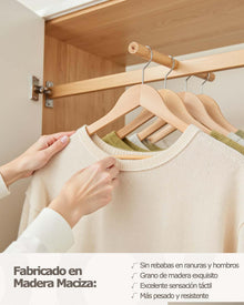 Pack 20 Perchas Blancas Madera, Muescas Antideslizantes y Gancho Giratorio
