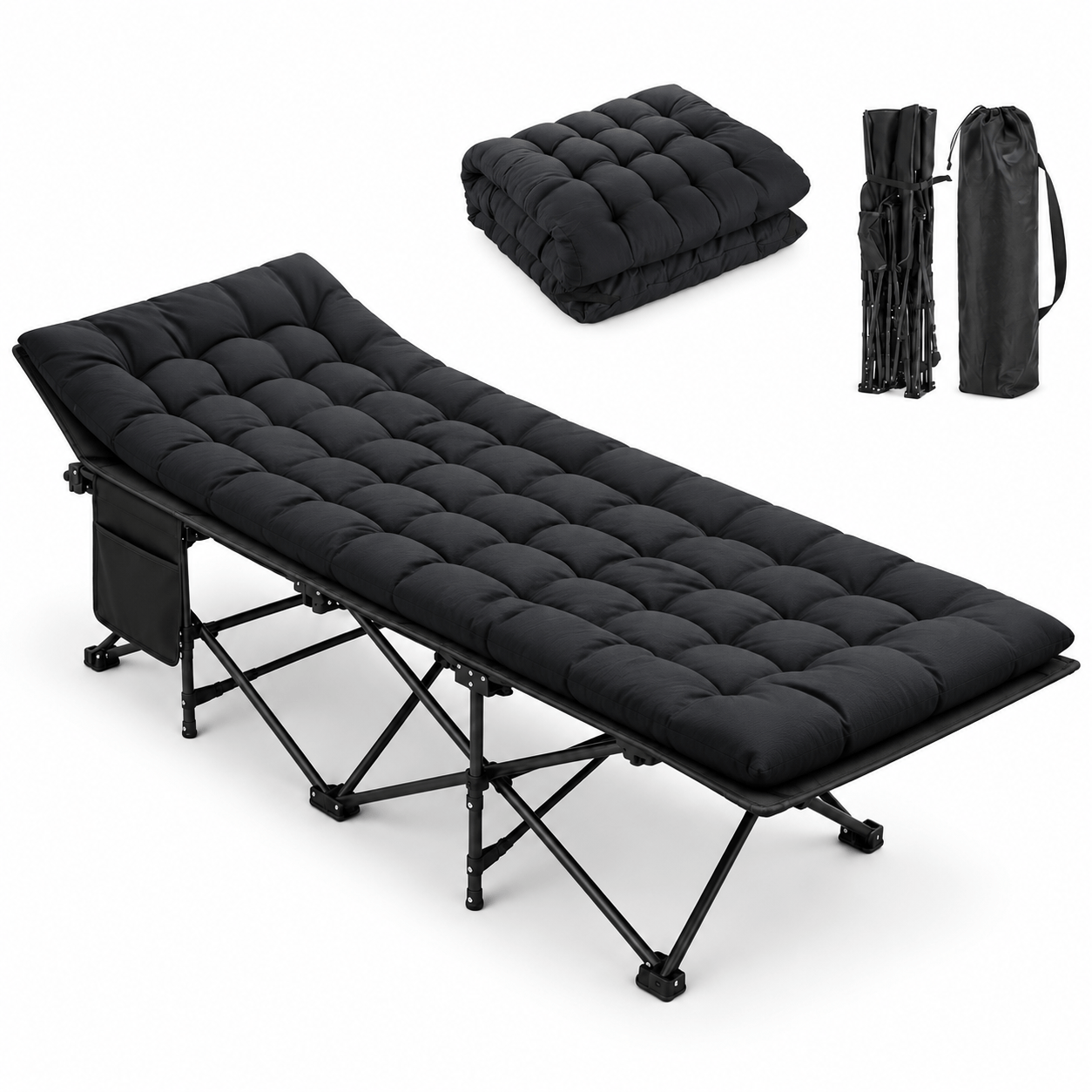 Cama de Camping Plegable para Adultos, Cama Plegable Portátil con Bolsa de Transporte, Cama Auxiliar de Viaje para Camping, Playa, Jardín, Oficina y Hogar, Cama Exterior Multifuncional para Descanso Interior y Exterior