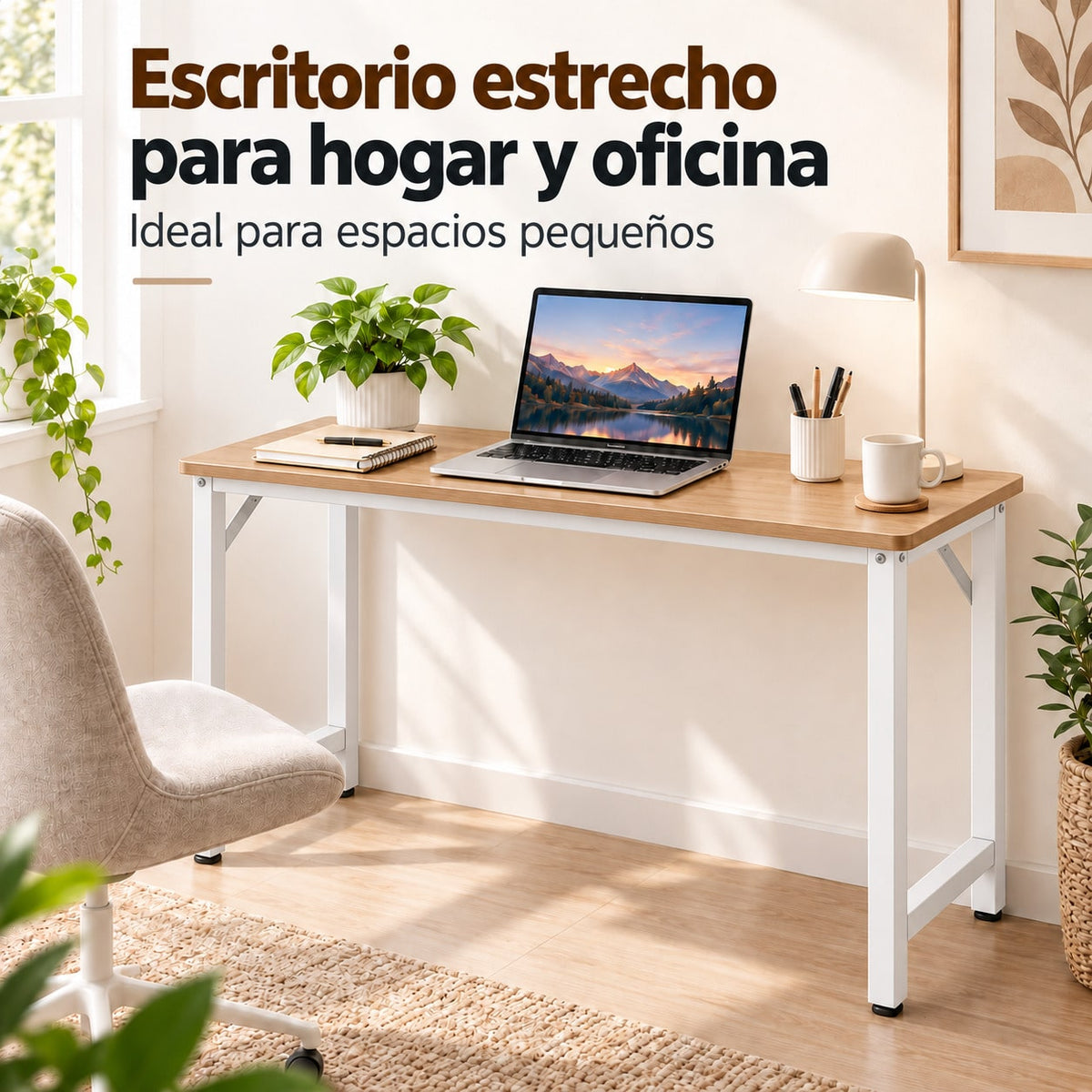 Escritorio para Ordenador, Mesa Escritorio Estrecha para Habitación Pequeña, Escritorio Habitación y Oficina en Casa, Mesa de Estudio para Teletrabajo, Escritorios para Habitación, Escritorio Pequeño para Dormitorio, Diseño Compacto para Espacios Pequeños