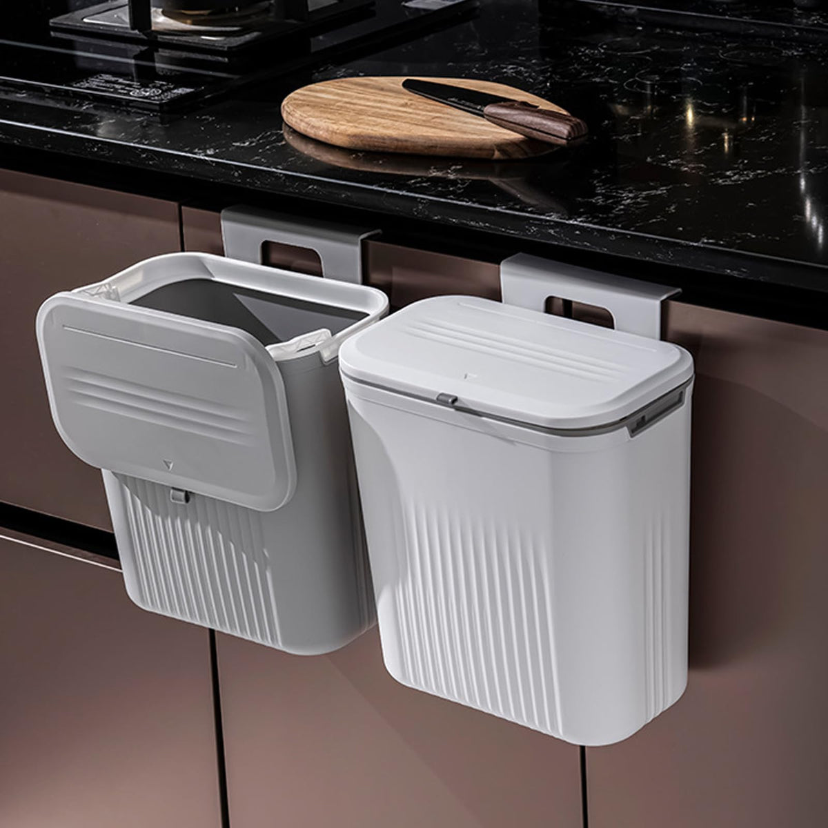 MIMOCASA Cubo de Basura Colgante 9L, Cubo Basura de Plástico con Tapa