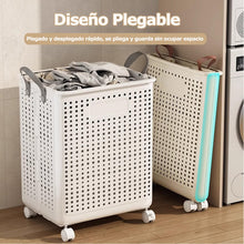 Cesto de Ropa Sucia con Ruedas, Carrito Organizador de Plástico Resistente, Canasto para Lavandería con Ventilación y Gran Capacidad