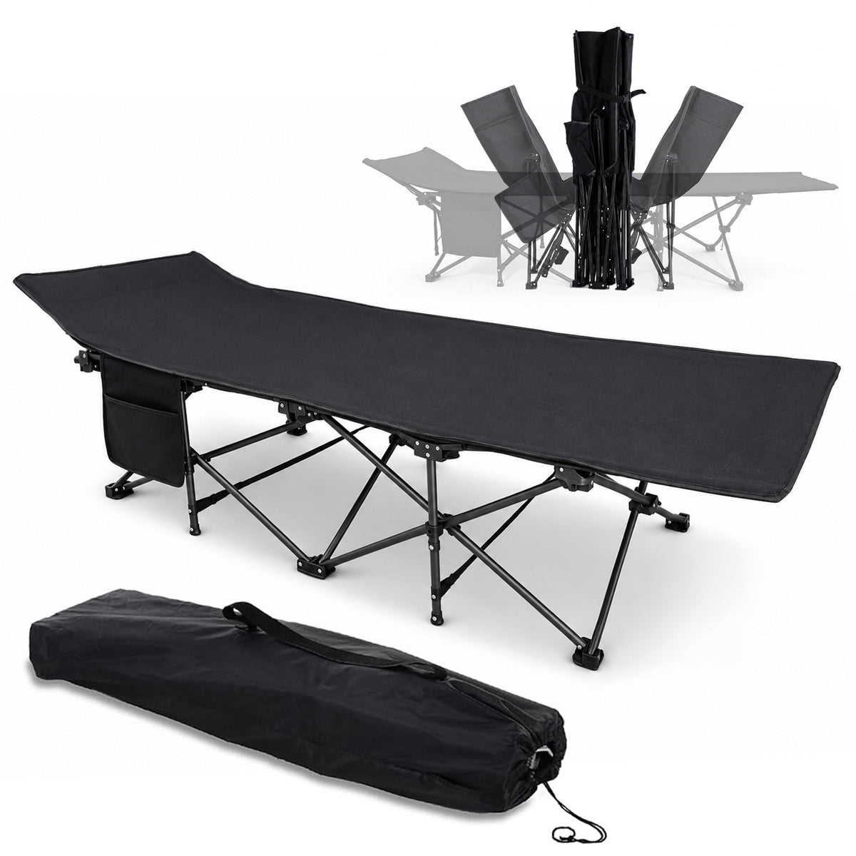 Cama de Camping Plegable para Adultos, Cama Plegable Portátil con Bolsa de Transporte, Cama Auxiliar de Viaje para Camping, Playa, Jardín, Oficina y Hogar, Cama Exterior Multifuncional para Descanso Interior y Exterior
