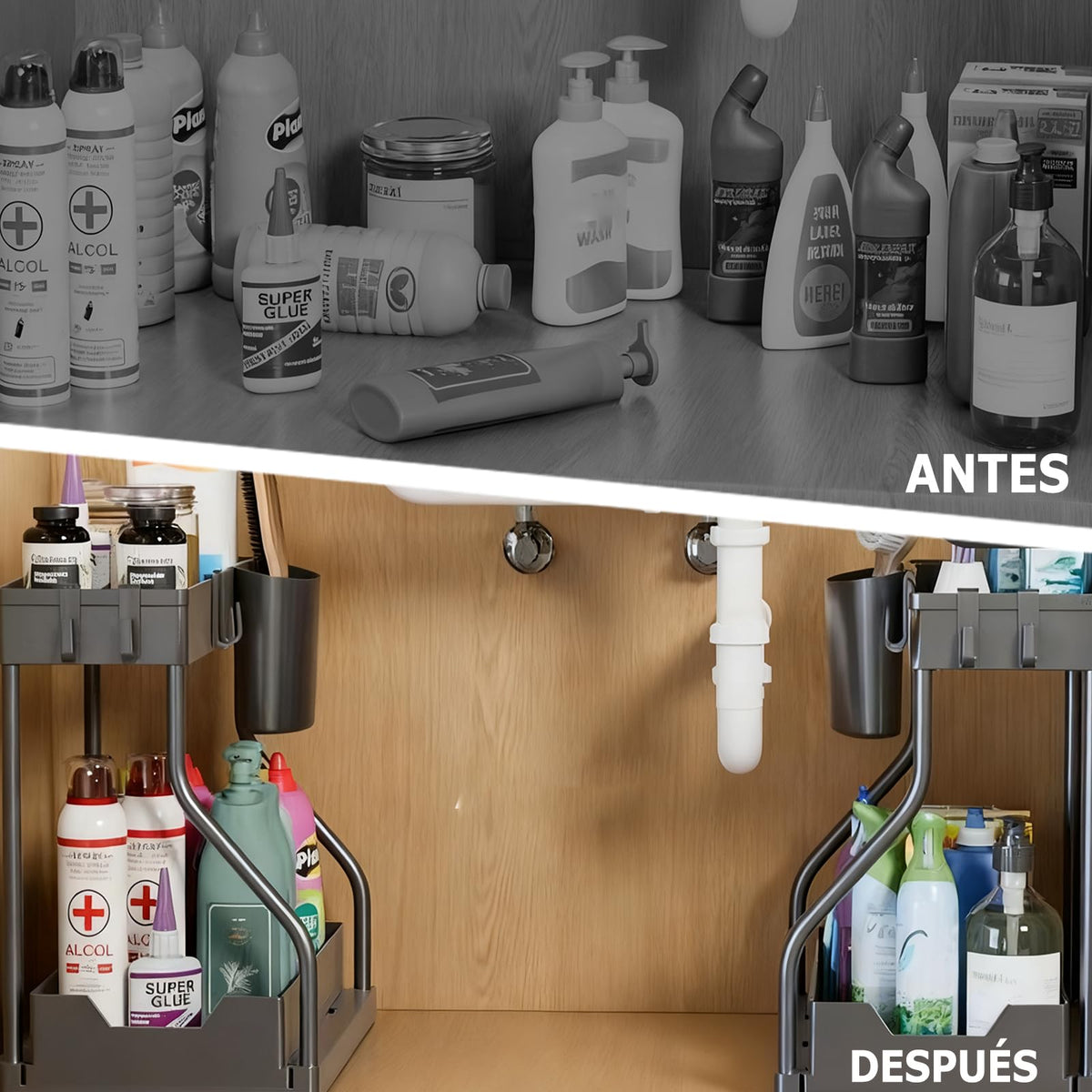 MIMOCASA Organizador Bajo Fregadero Cocina y Baño, 2 Pcs Extraíble Estante