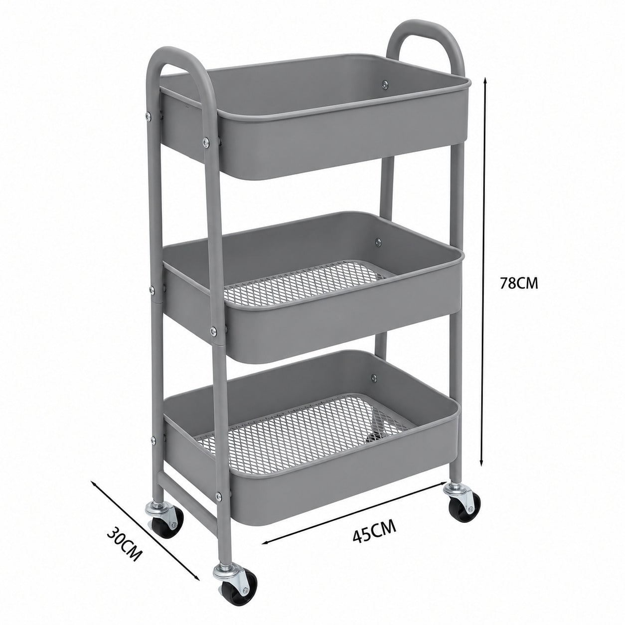 Carrito Organizador con Ruedas 3 Niveles, Carro Auxiliar Metálico de Almacenamiento, Carrito Cocina Estrecho Ahorra Espacio, Carro Rodante Multifuncional para Baño, Dormitorio, Oficina y Salón, Estantería Móvil con Ruedas Resistentes