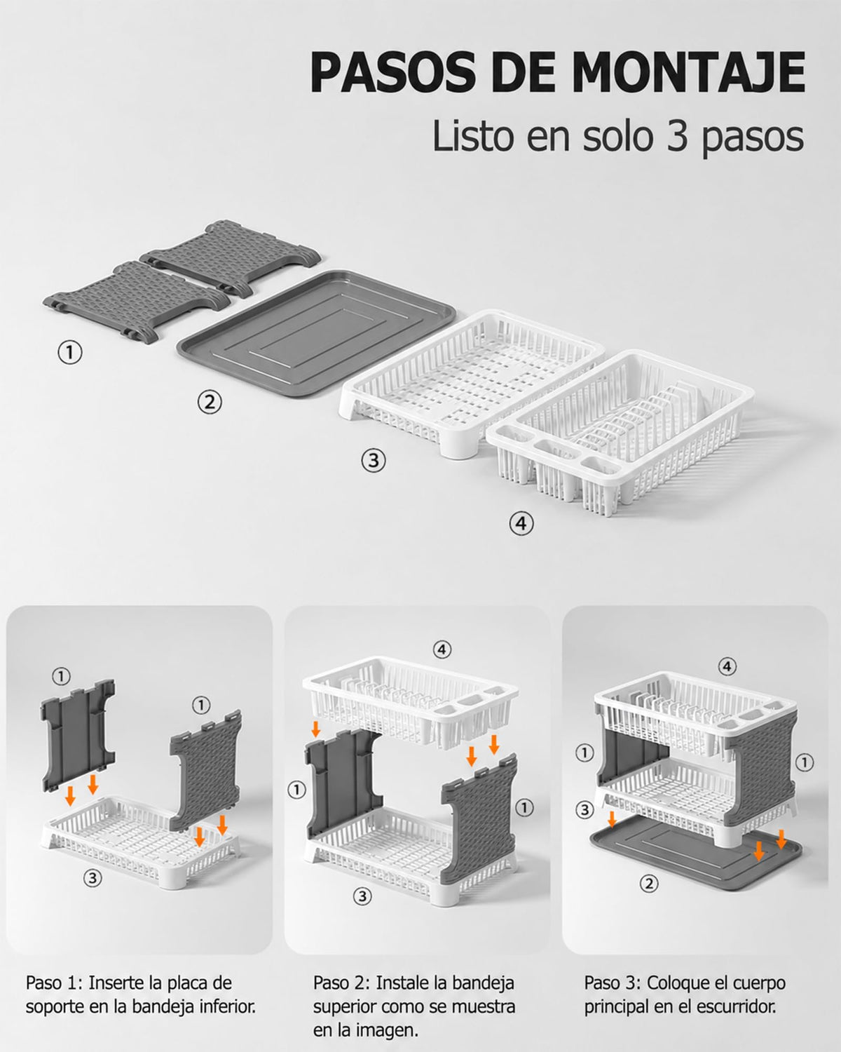 MIMOCASA Escurridor de Platos Anti-óxido Soporte para Cubiertos Rejilla para secar Platos, Escurridor de Platos de Plástico para Cocina