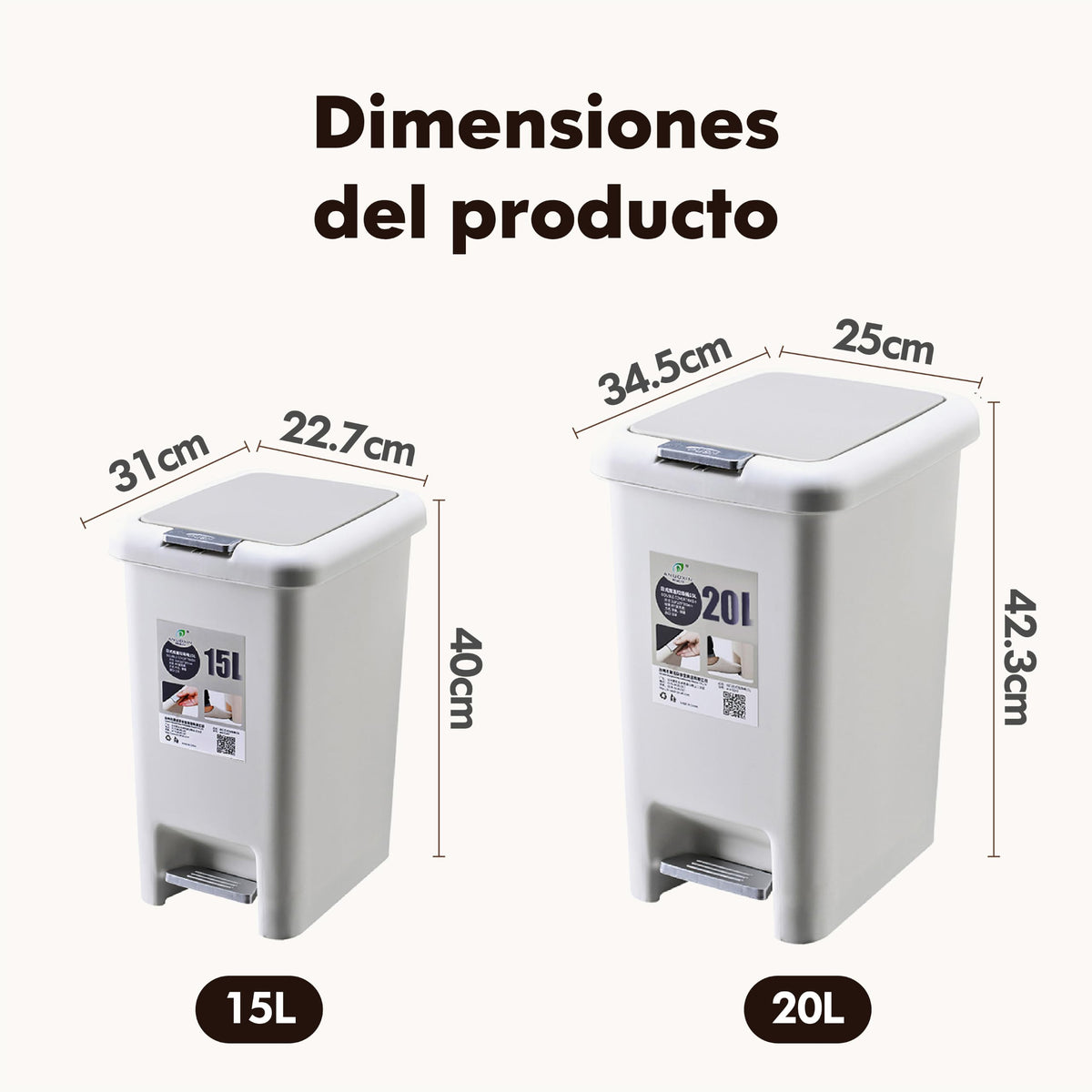 MIMOCASA Cubo para Baño : Cubo Basura Baño con Tapa a Presión y Pedal, Papelera Baño para Cocina, Baño, Sala de Estar, Oficina, Lugar Estrecho, Asa de Transporte Portátil