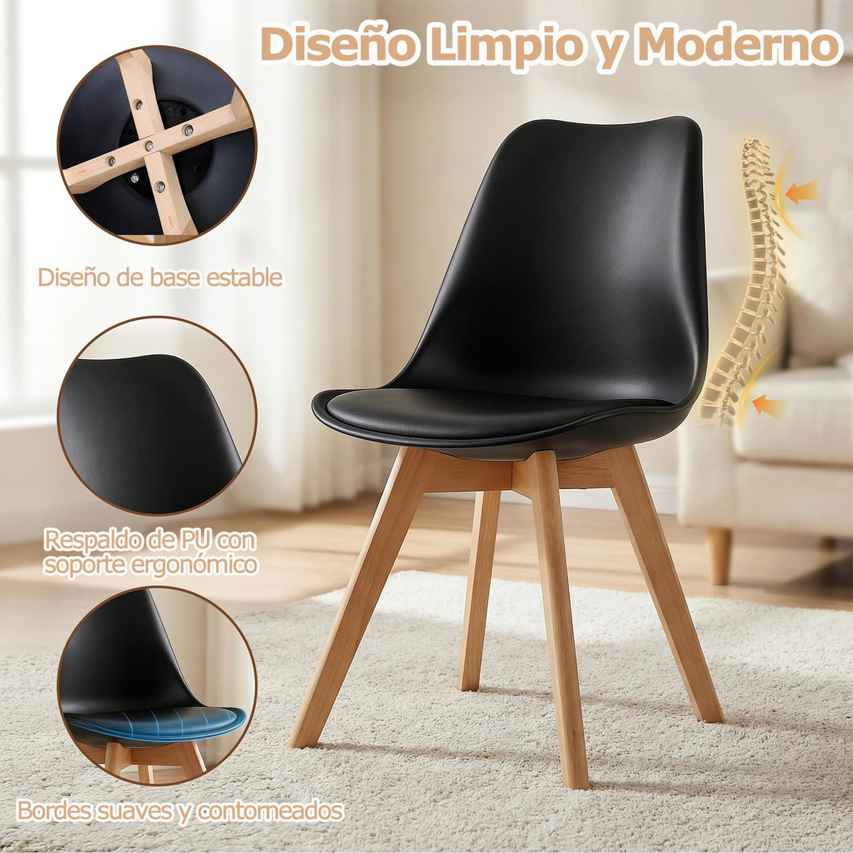 MIMOCASA Sillas de Comedor, Pack 4 Sillas Comedor Nórdico, 43×38×76cm