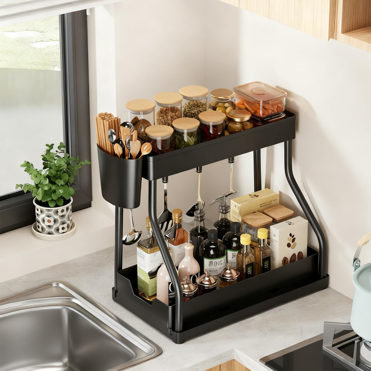 MIMOCASA Organizador Bajo Fregadero Cocina y Baño, 2 Pcs Extraíble Estante