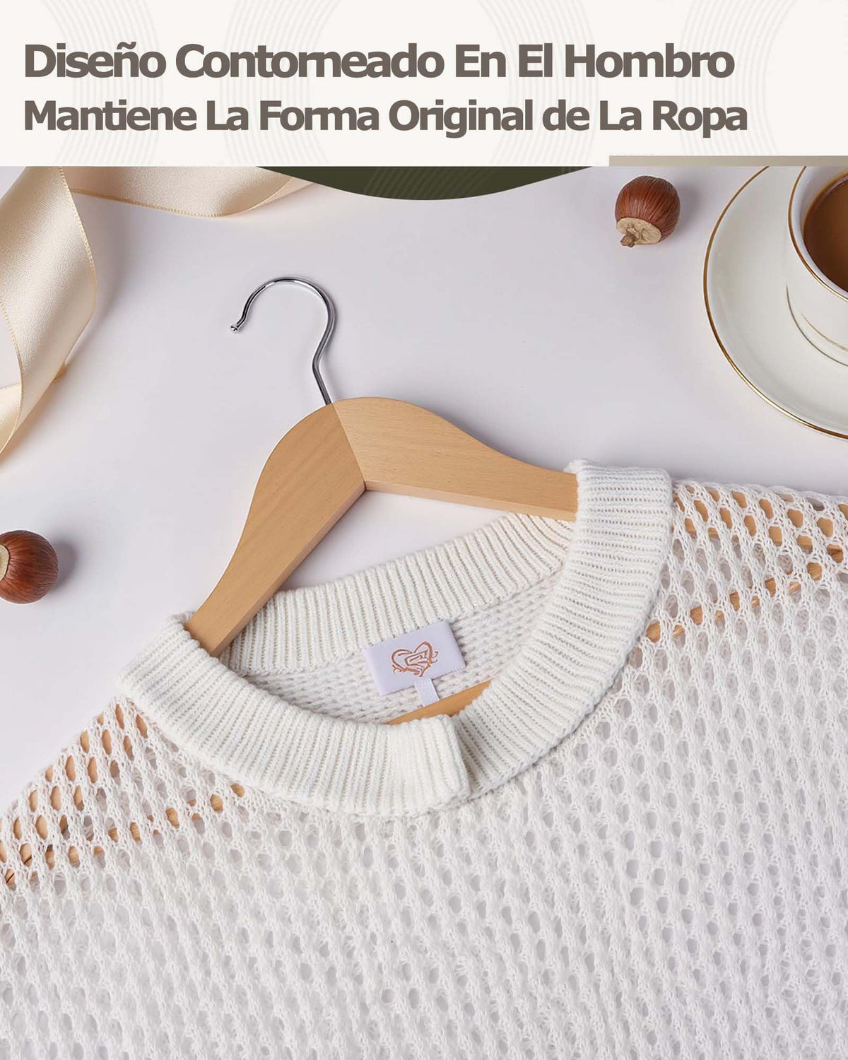 Pack 20 Perchas Blancas Madera, Muescas Antideslizantes y Gancho Giratorio