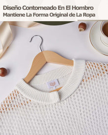 Pack 20 Perchas Blancas Madera, Muescas Antideslizantes y Gancho Giratorio