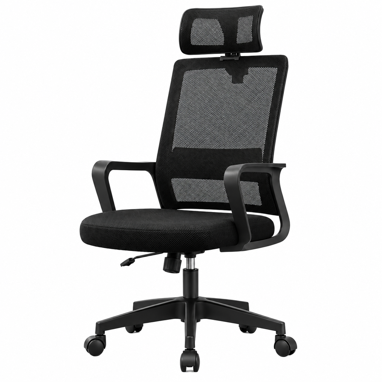 Silla de Escritorio Ergonómica, Silla de Oficina con Reposacabezas Ajustable, Soporte Lumbar, Respaldo de Malla Transpirable, Asiento Acolchado, Altura Regulable, Giro 360°, Función Basculante y Ruedas Silenciosas