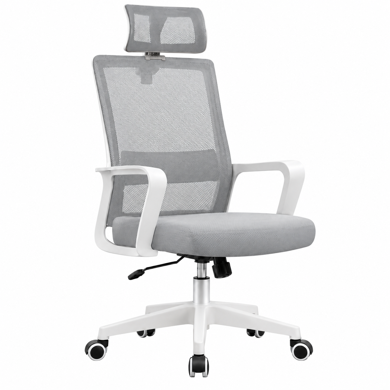 Silla de Escritorio Ergonómica, Silla de Oficina con Reposacabezas Ajustable, Soporte Lumbar, Respaldo de Malla Transpirable, Asiento Acolchado, Altura Regulable, Giro 360°, Función Basculante y Ruedas Silenciosas