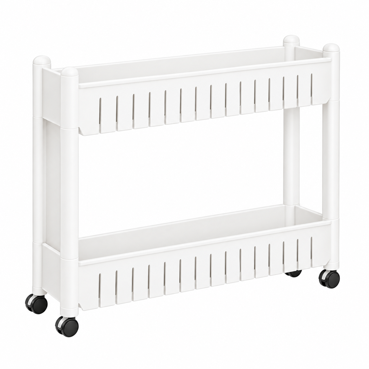 Carrito de Almacenamiento Estrecho con Ruedas, Estantería Móvil Slim de 2/3/4 Niveles, Organizador Vertical de 12,5 cm de Fondo Ahorra Espacio, Carro Auxiliar con Cestas de Drenaje para Cocina, Baño, Lavandería, Despensa, Dormitorio, Oficina