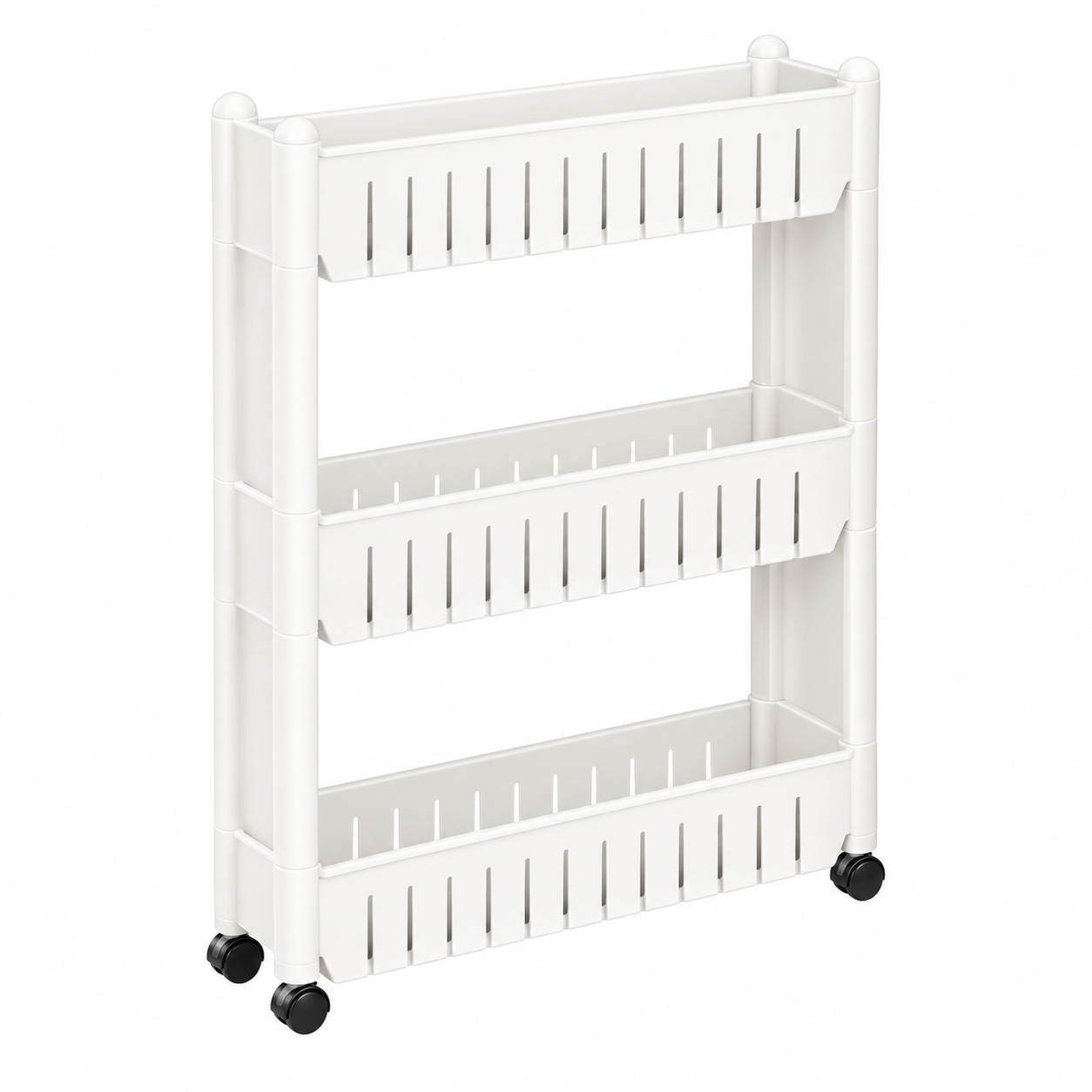 Carrito de Almacenamiento Estrecho con Ruedas, Estantería Móvil Slim de 2/3/4 Niveles, Organizador Vertical de 12,5 cm de Fondo Ahorra Espacio, Carro Auxiliar con Cestas de Drenaje para Cocina, Baño, Lavandería, Despensa, Dormitorio, Oficina