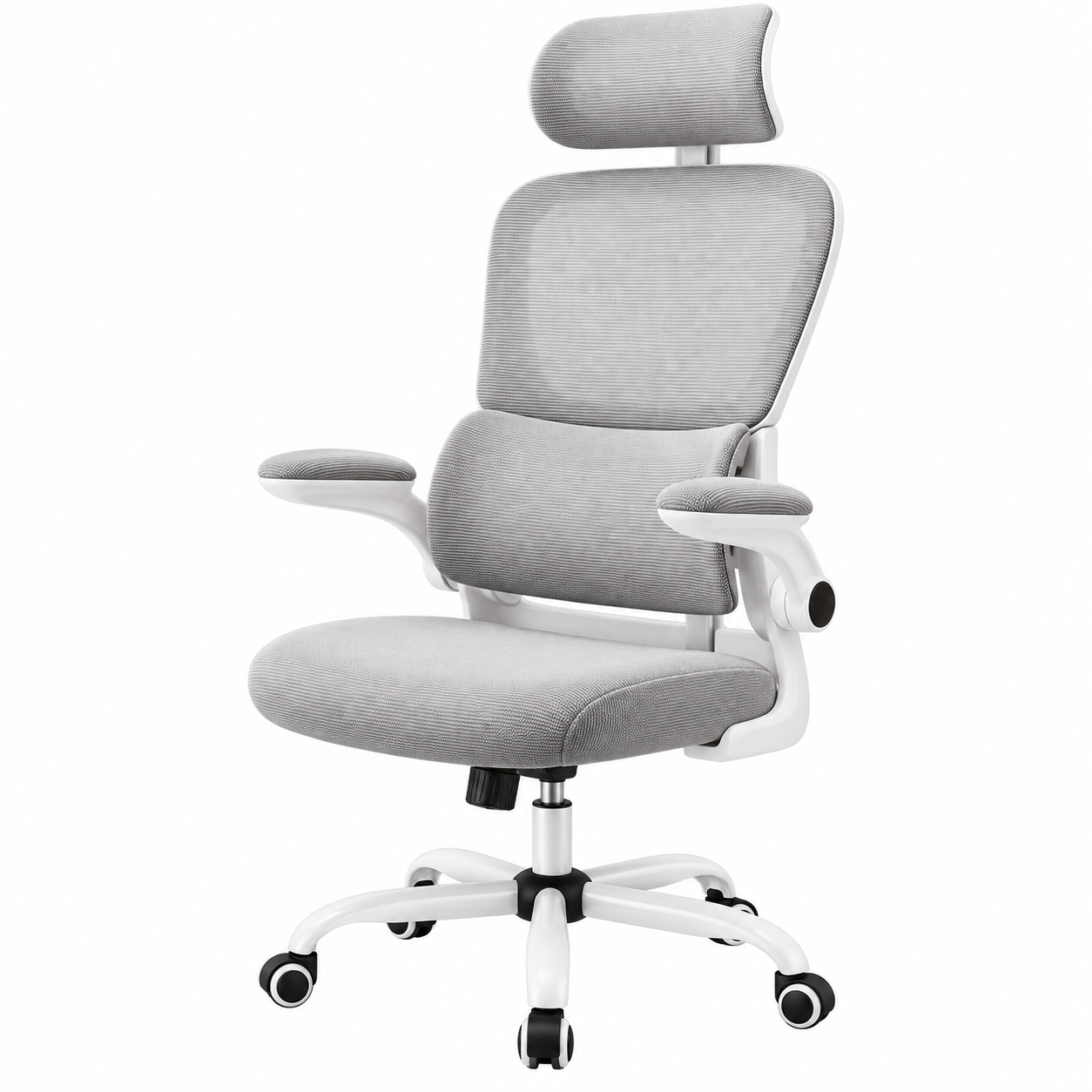 Silla de Escritorio Ergonómica de Malla Transpirable, Silla de Oficina Ajustable con Reposacabezas Regulable y Soporte Lumbar Dinámico, Reposabrazos Abatibles, Altura Ajustable, Respaldo Basculante, Silla Giratoria 360° con Ruedas