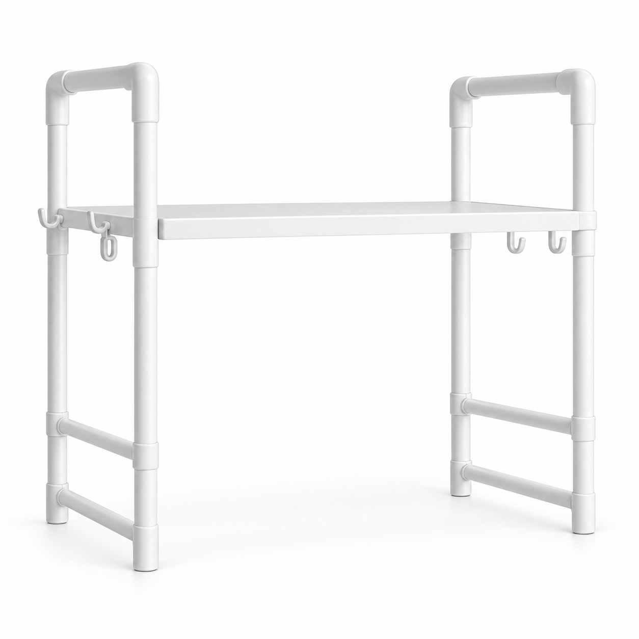 2/3 Niveles Soporte para microondas para encimera, Rejilla Para Horno Microondas Metal, Soporte Para Microondas Y Horno Cocina Con 4/8 Ganchos, Tiendas de condimentos, Adecuado para cocinas (Blanco / Negro)