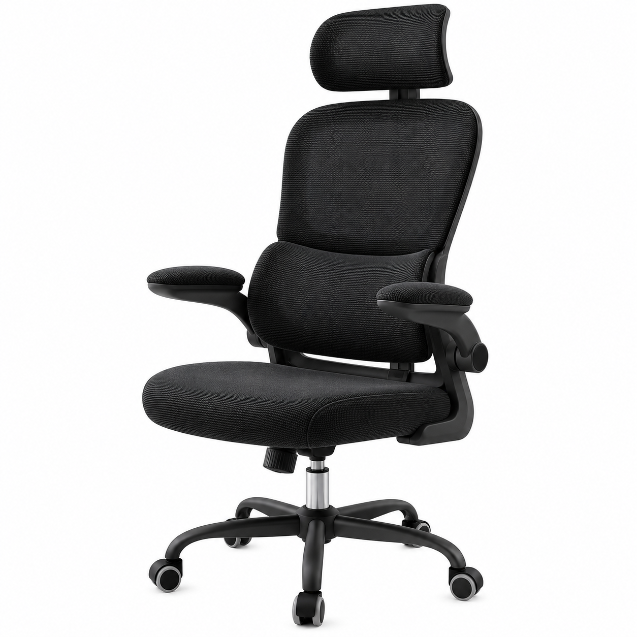 Silla de Escritorio Ergonómica de Malla Transpirable, Silla de Oficina Ajustable con Reposacabezas Regulable y Soporte Lumbar Dinámico, Reposabrazos Abatibles, Altura Ajustable, Respaldo Basculante, Silla Giratoria 360° con Ruedas