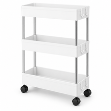 Carrito Organizador Estrecho con Ruedas, 3/4 Niveles, 13/22 cm de Profundidad con 4 Ganchos, Carrito Auxiliar Estrecho y Estantería de Almacenamiento Ahorra Espacio para Cocina, Baño, Lavandería, Despensa, Dormitorio, Oficina y Rincones Estrechos