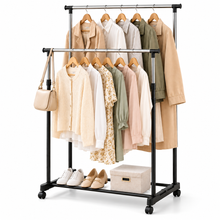 DECODEKO Perchero Burro Ropa con Ruedas, Material Acero Inoxidable, con Soporte para Zapatos, Fácil de Montar, Capacidad de carga máxima de 15 kg