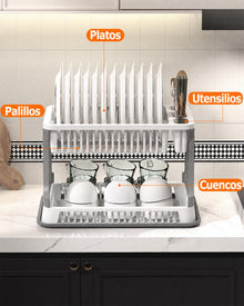 MIMOCASA Escurridor de Platos Anti-óxido Soporte para Cubiertos Rejilla para secar Platos, Escurridor de Platos de Plástico para Cocina