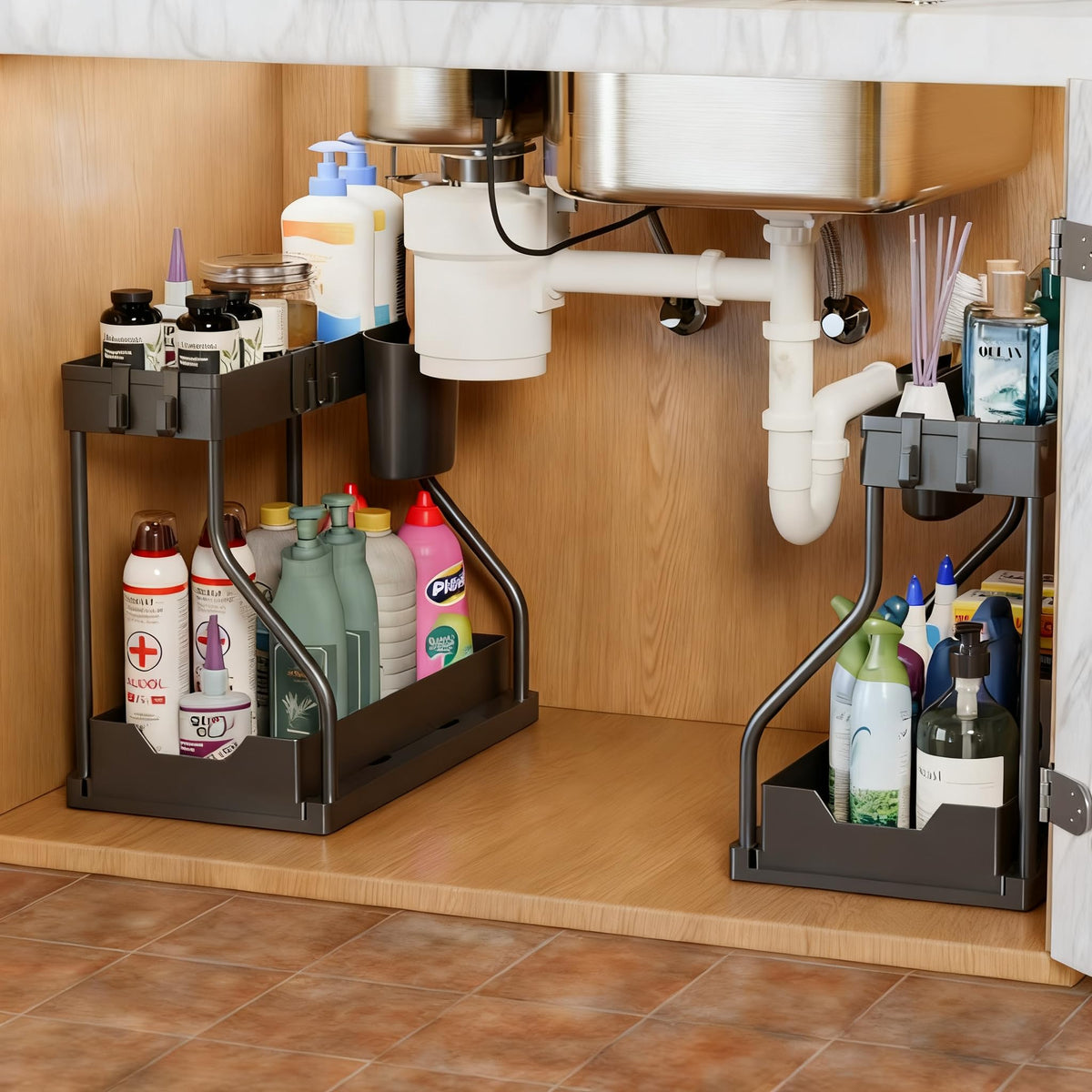 MIMOCASA Organizador Bajo Fregadero Cocina y Baño, 2 Pcs Extraíble Estante