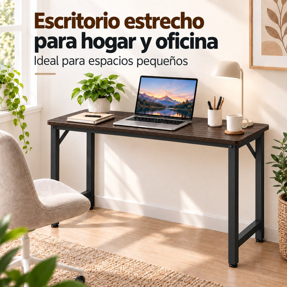 Escritorio para Ordenador, Mesa Escritorio Estrecha para Habitación Pequeña, Escritorio Habitación y Oficina en Casa, Mesa de Estudio para Teletrabajo, Escritorios para Habitación, Escritorio Pequeño para Dormitorio, Diseño Compacto para Espacios Pequeños